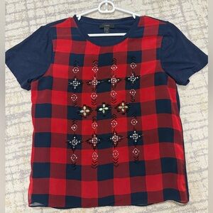 J. Crew Red and Navy Plaid Top